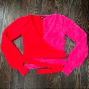 Hot Pink and Bright Red Wrap Sweater size Small